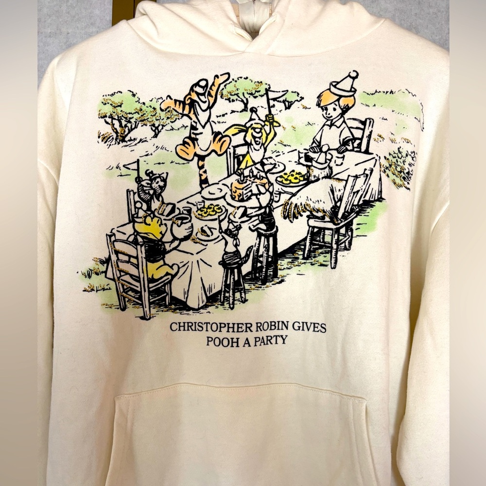 Disney Winnie the Pooh Graphic Hoodie with Gold Decorative Thread, Cream, Size L